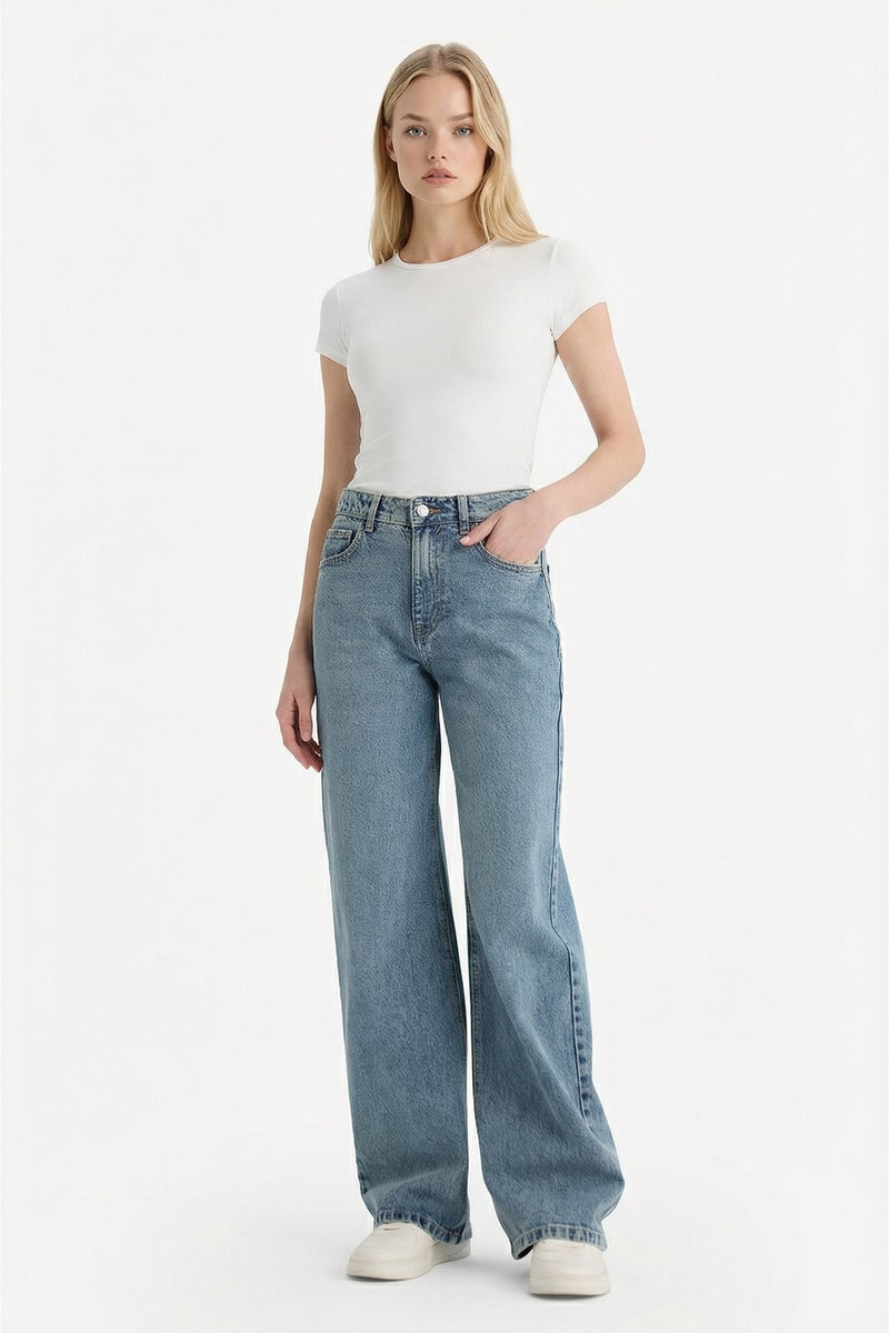 DeFacto Blue Woman Straight Fit High Waist Jeans Casual - Image 2